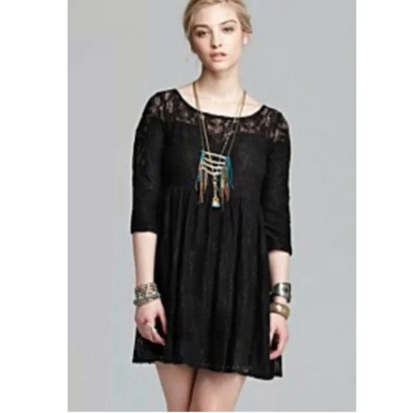 Free People Shake It Up Black Lace Skater Dress Sm Free People Shake It Up Black Lace Skater Dress Sm